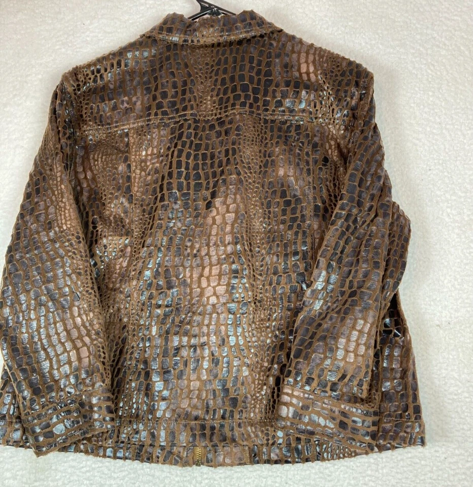 Ruby Rd. Woman Black and Brown Zip Front Jacket Lightweight 3/4 Sleeves Size 14 - Image 2 of 4