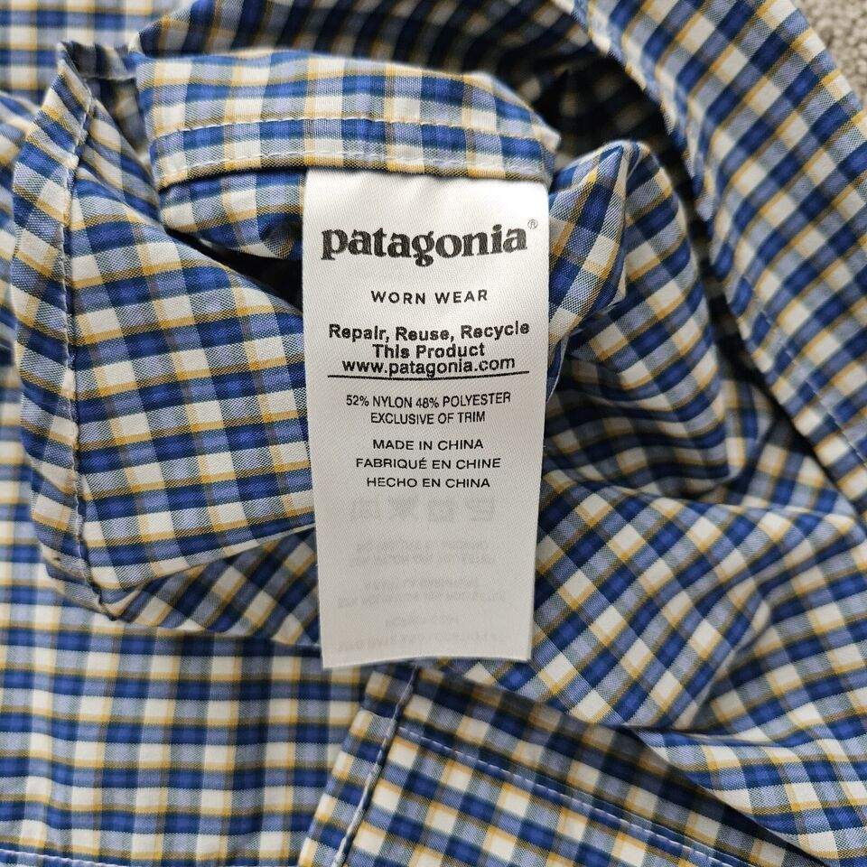 Patagonia (Mens Size Large) High Moss Blue Plaid Short Sleeve Button Up ...