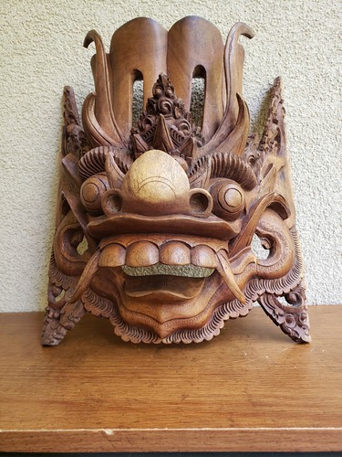 Hand Carved Indonesian Acacia Wall Mask "Barong Ket" - Picture 2 of 14