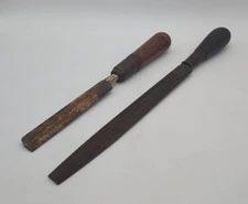 (2) Vintage Heller Nucut Curved Files 9” Metal With Wood Handle Made in USA!