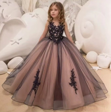 FLOWER GIRL DRESS WEDDING Blush Tulle Long Kids Bridesmaid Gown Party Dresses