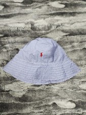 Ralph Lauren Blue Check Pattern Bucket Hat Kids Size S/M Cotton Blend Red Pony