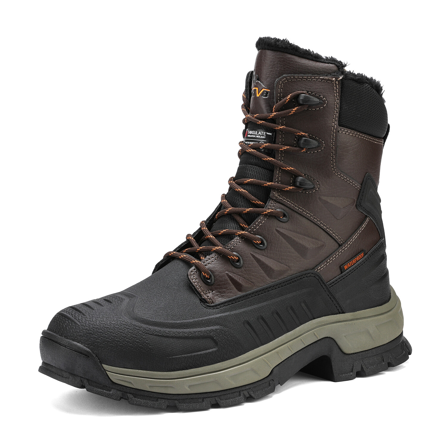 Mens Lace Up Snow Boots Insulated Waterproof Rugged Outdoor Hiking