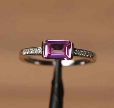 sapphire ring September birthstone emera cut gemstone sterling silver solitaire 
