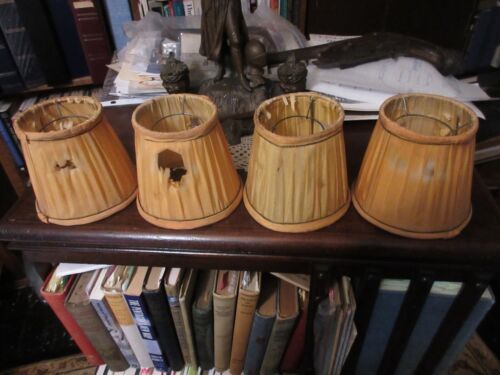 4 Miniature Ruffled Cloth Sconce/Chandelier/Lamp Shades 4"hi 3"top 5" btm. - Picture 4 of 7