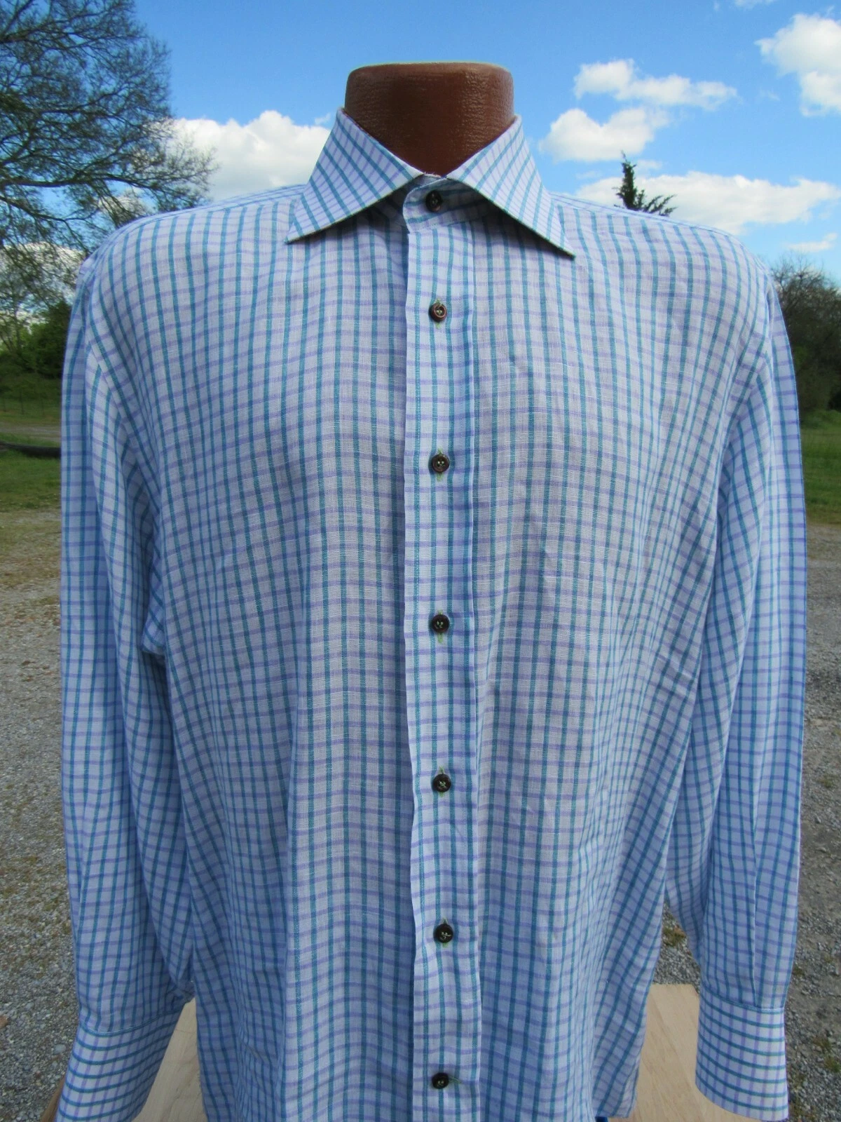 Niformis Italy Men's Linen Button Down Shirt Flip Cuffs 16/41 EUC