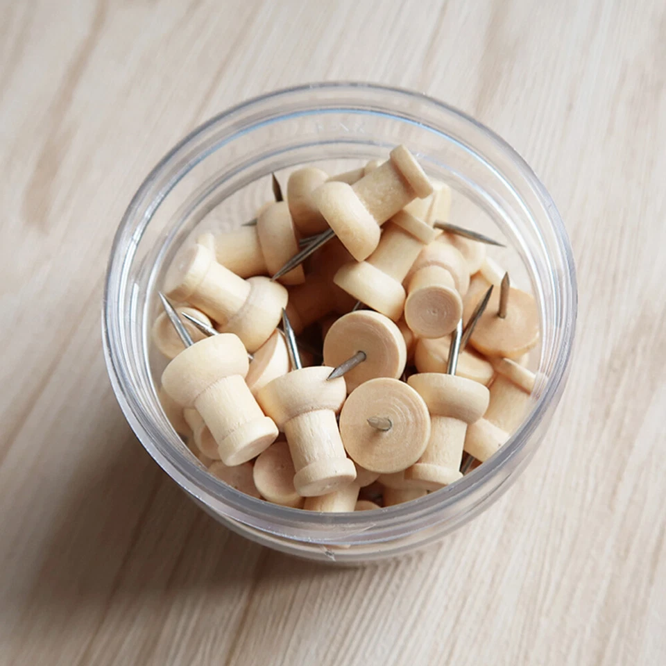 100pcs Decorative Thumb Tacks Wood Push Pin Message Thumbtack Round Thumb Tacks - Image 2 of 4