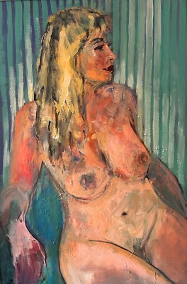 Original gerahmtes Acrylgemälde, Frau liegend Akt 