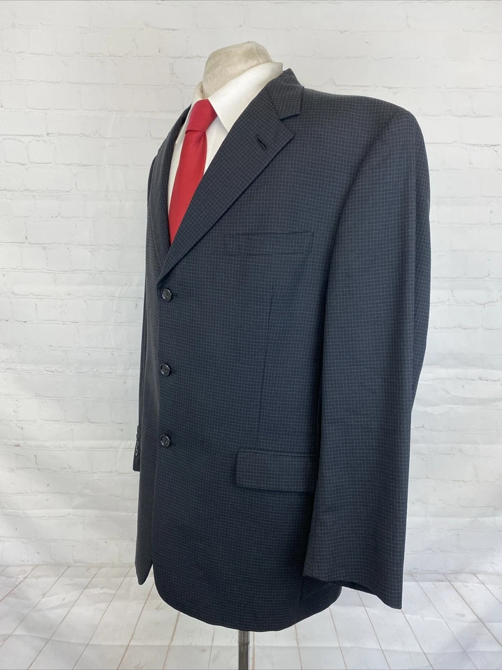 Blazer de lana a cuadros azul oscuro negro Burberry para hombre 44R $1,395 Foto 3 de 4