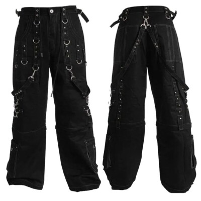 Men's Alternative Black Punk Buckle Zips Chain Strap Trousers Trip