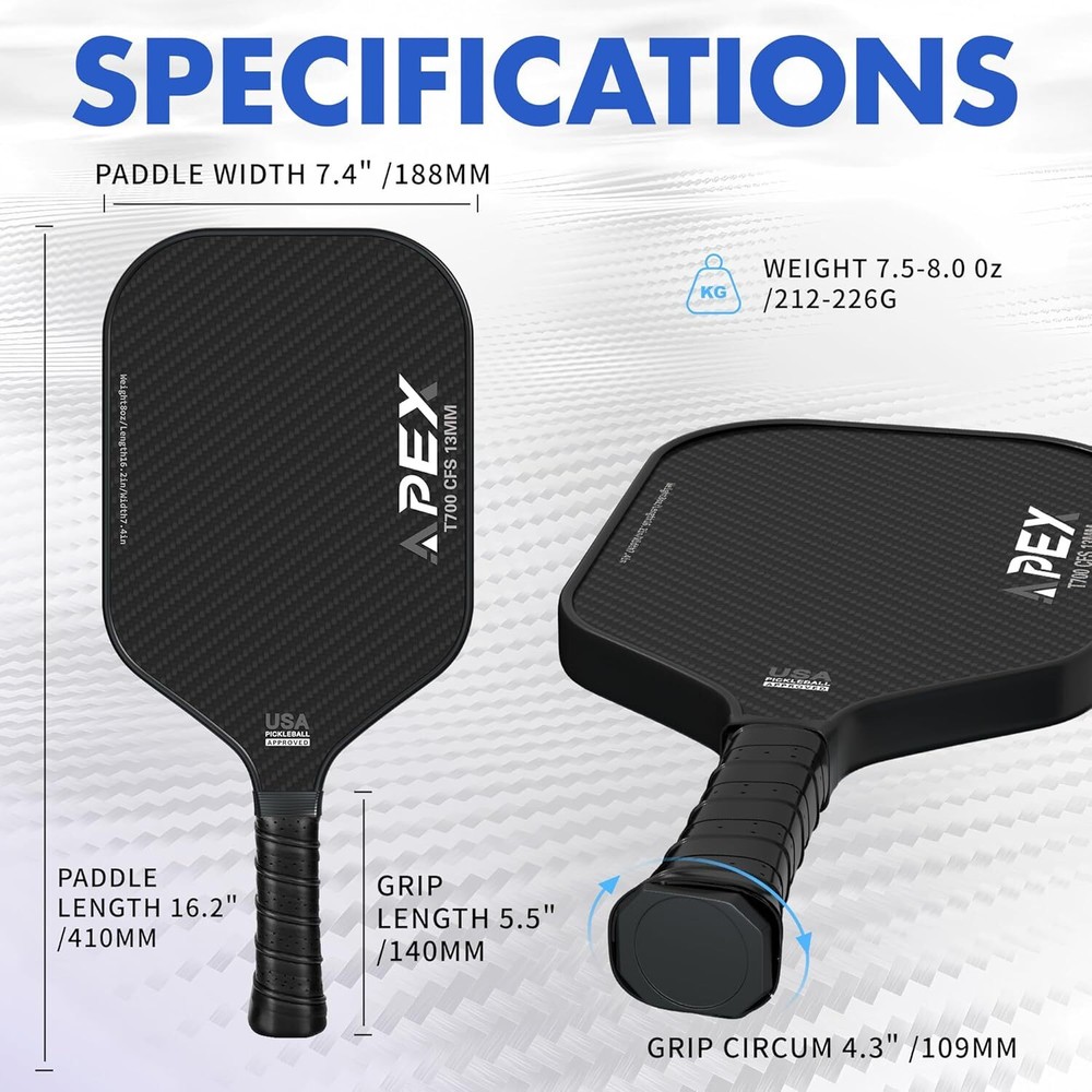 Carbon Fiber Pickleball Paddle - Lightweight Gray One-Size