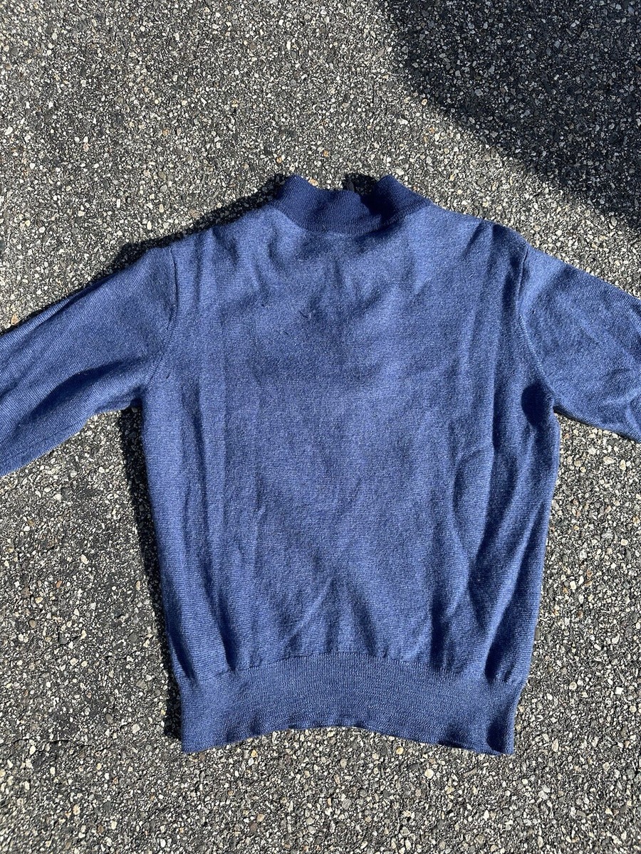 Peter Millar Collection Mens L Blue 1/4 Zip Merino Wool Silk