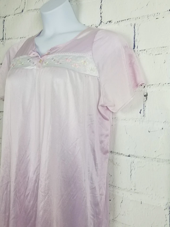 Camisón corto vintage Haband rosa nailon talla grande manga corta adornado Foto 4 de 4
