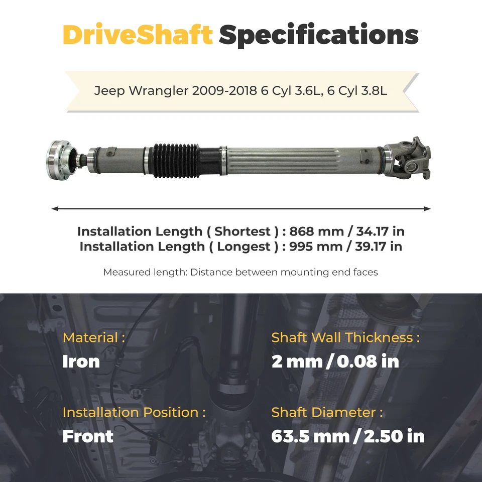 1pc Front Drive Shaft Prop Shaft For 2009-2018 Jeep Wrangler Rubicon 6 Cyl 3.6L - Imagem 2 de 4