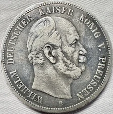 1876-B Germany PRUSSIA FUNF FIVE / 5 MARK Imperial German Empire SILVER Coin