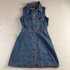 Gap Blue Jeans Vintage Womens Denim Sleeveless Button Front A-Line Dress Size 6