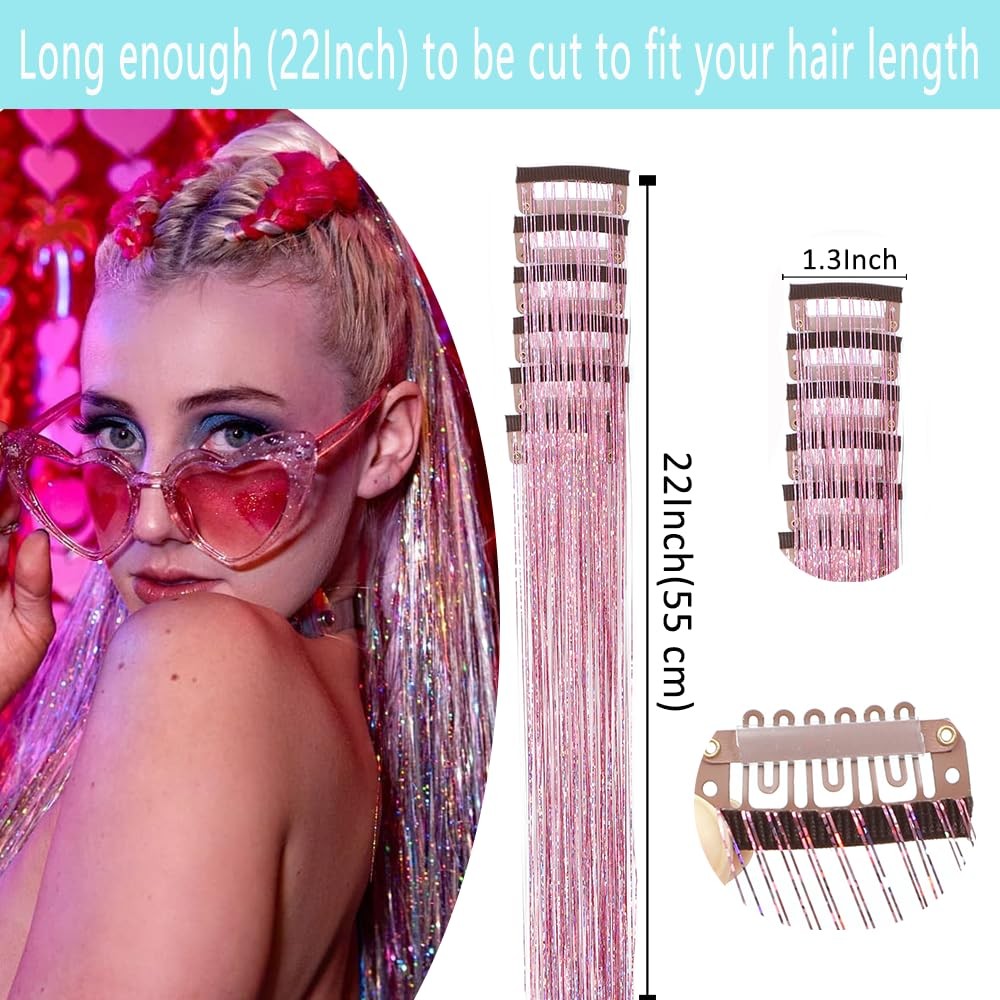 Best Clip in Hair Tinsel 12 Pcs Kit for Girls 22 Inch Glitter Fairy Extensions
