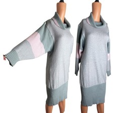 Oversized Long Midi Turtleneck Knit Sweater Long Dress Light Grey Pink Large