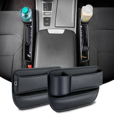 Car Seat Gap Filler Organizer 2-Pack, Premium Leather Storage Box with Cup Holde