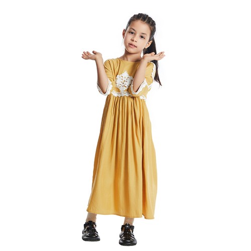 Muslim Modest Kids Short Sleeve Kaftan Islamic Girls Long Dress Dubai Abaya Robe - Picture 19 of 47