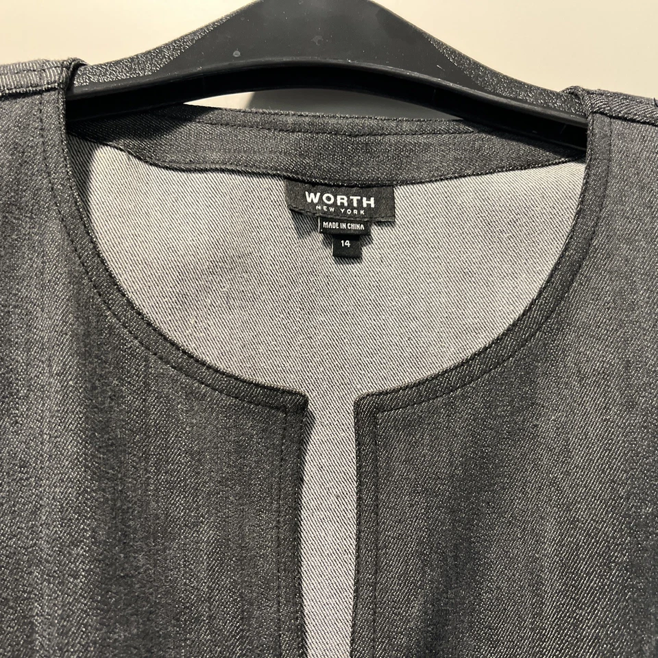 Vestido Camisa WORTH Zíper Frontal Cinza Denim Cinto Franja Manga Cap Tamanho 14 - Imagem 2 de 4