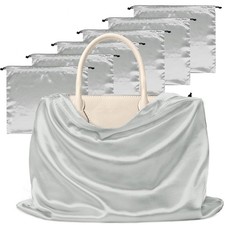 7 Pack Satin Dust Bags for Handbags Storage, Silky Shoe Bag Grey Drawstring B...