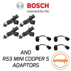 R53 MINI Cooper S JCW GP Genuine Bosch 380cc Fuel Injectors Set of 4 + ADAPTORS