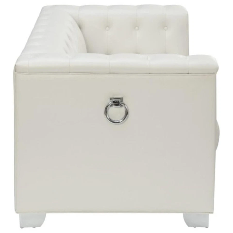 Sofá dosificador coaster Chaviano contemporáneo de cuero sintético acolchado en blanco Foto 2 de 2