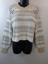 Free People Sweater Women's S Grey Beige Cropped Boxy Long Sleeve