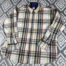 Vintage Wrangler Shirt Mens 2XL Ivory Plaid Pearl Snap Western Brushpopper 90s