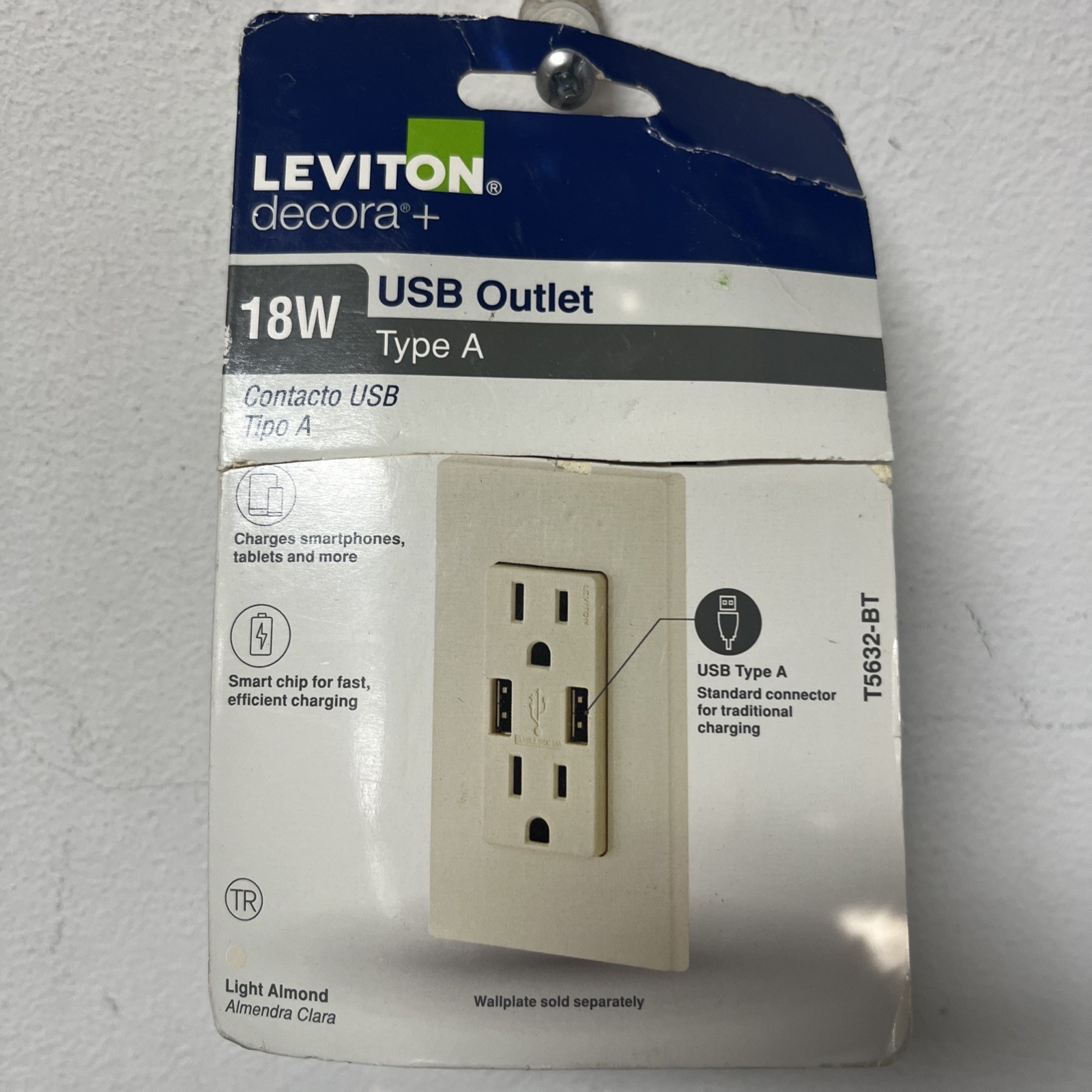 Leviton 3.6A USB Dual Type A In-Wall Charger with 15 Amp Tamper-Resistant Outlet