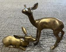 Deer Fawn Solid Brass Sitting & Standing Figurines Vintage Set 5” Gatco