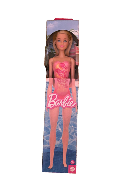 Barbie Strandpuppe Leuchtend Pinkfarbenen Einteiligen Badeanzug „Palme“ HXX48-image