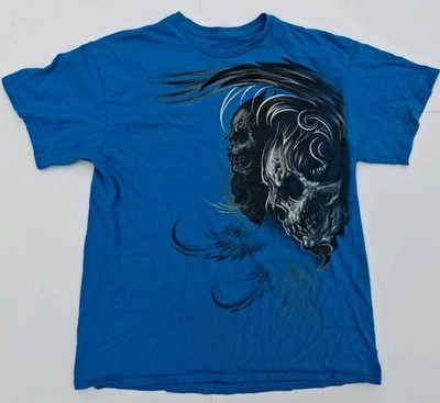Y2k Skull Wings Tee Shirt Teal Goth Grunge Affliction Style Size Medium 
