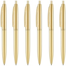6 Pack Gold Click Ballpoint Pens - Black ink Medium Point 1 mm , Metallic