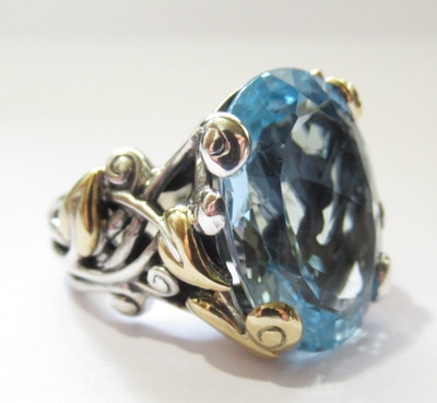 Barbara Bixby Sterling Silver 18k Gold Blue Topaz Zen Garden Ring sz 8