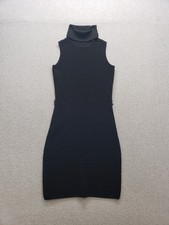 Calvin Klein Women Mini Dresses S Black Sleeveless Ribbed Turtle Neck Cocktail