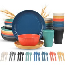 56 Piece Wheat Straw Dinnerware Sets,Unbreakable Reusable Dinnerware Set,Dish...