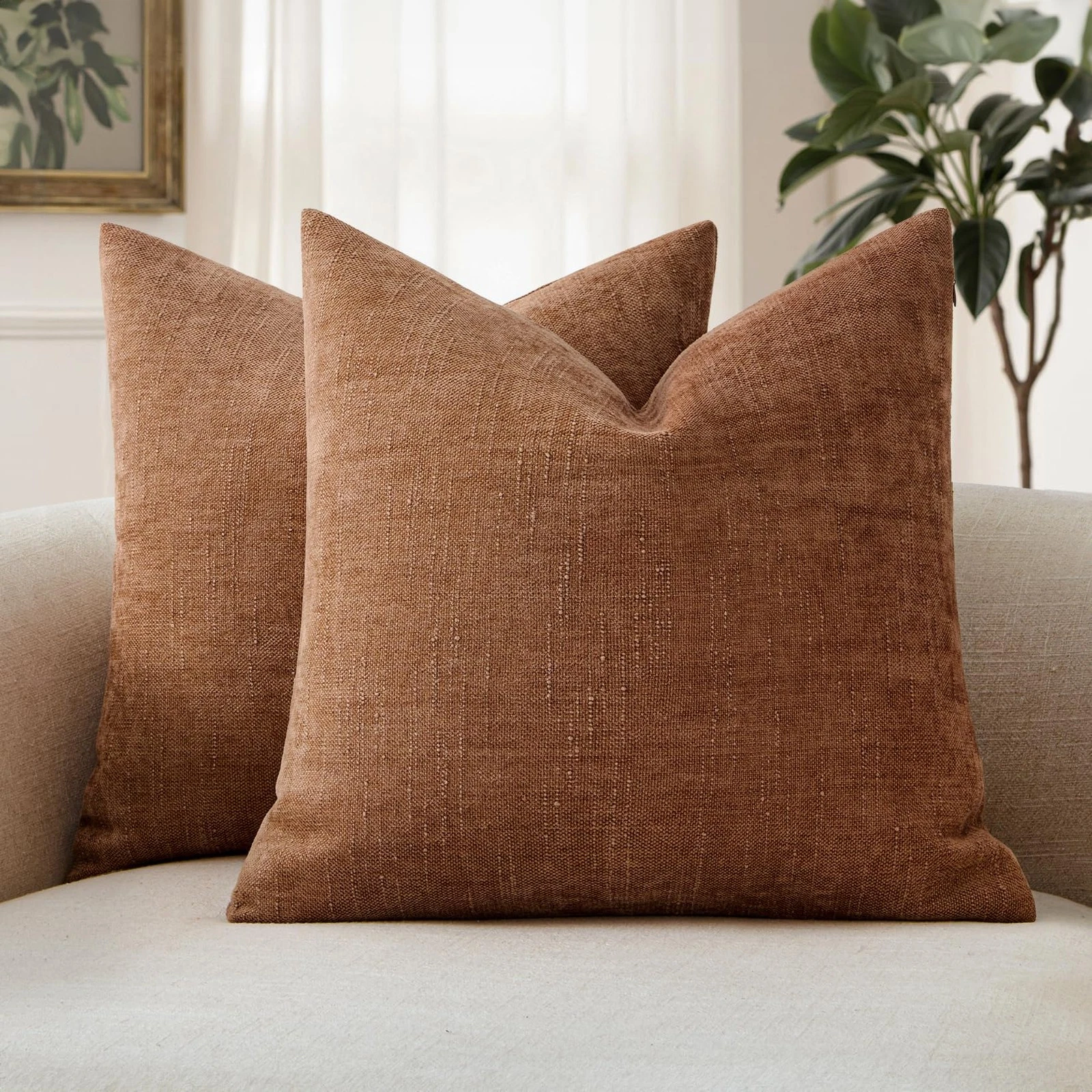Pack of 2 Decorative Throw Pillow Covers Soft Chenille Throw Pillows Solid Ne...