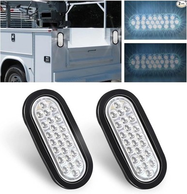 2PCS 6'' Inch White 24 LED Oval Reverse Backup Turn Tail White Light/Clear Lens