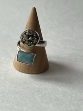 Larimar Pyrite Ring 925 Sterling Silver, Adjustable Size 7