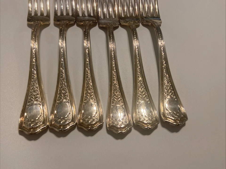 MAKLBUKUUGH By BIrks Regency Plate De Colección Plateado Tenedor de Almuerzo 7 1/8 Lote de 6 Foto 4 de 4