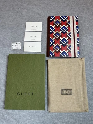 Authentic Gucci Luxury Notebook Journal Geometric G Red Blue New With Gift Box - Image 1 of 4