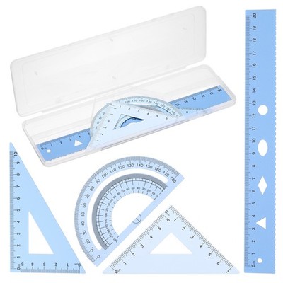 Geometrie-Set für 8 Zoll Lineal mit 2 Dreiecken Winkelmesser Blau