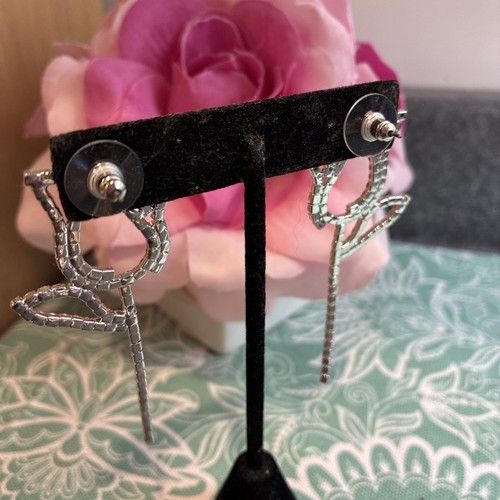 EYE CANDY Los Angeles Dahlia Drop Tulip Earrings Brass Glass Crystal NEW - Picture 6 of 10