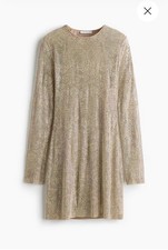 Stella McCartney × HM RhinestoneMesh Mini Dress Beige Size S Long Sleeve NWT