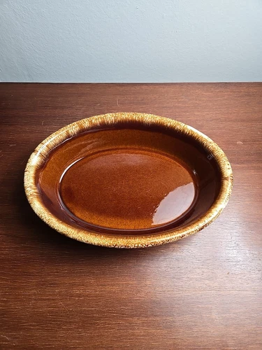 Hull Pottery Oven Proof Brown Drip Glaze 10" Oval Casserole Serving Dish