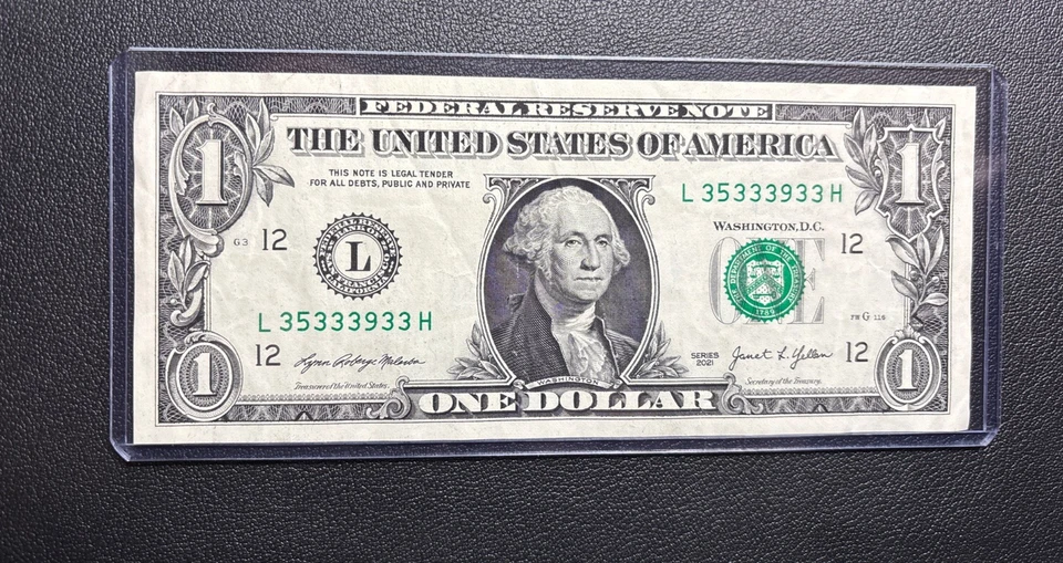 2021   $1 Dollar Bill 💵 #35333933( 6 of a Kind) All Odd Numbers - Image 2 of 4