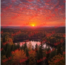 Digital Art Ai Image Picture Photo Wallpaper for Desktop Autumn Forest Sunset