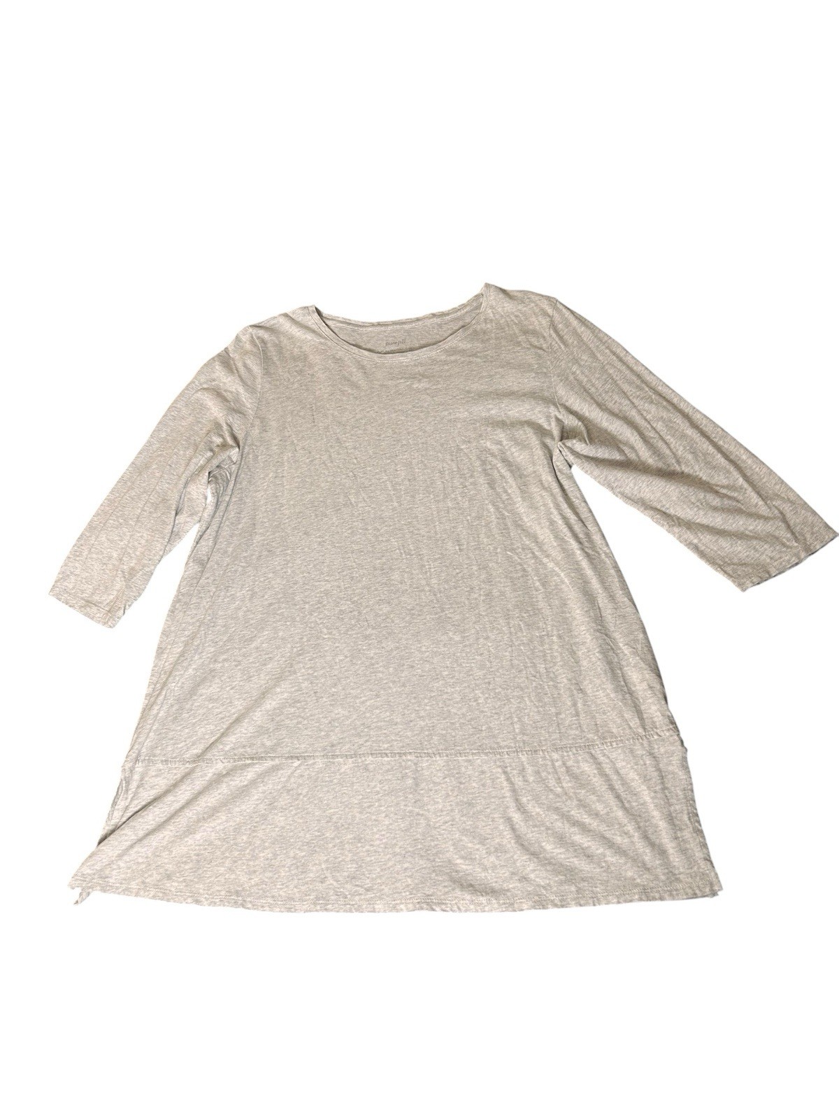 Pure Jill Pima Cotton Tunic Top Women Sz XL Light Gray 3/4 Sleeve Side Slits
